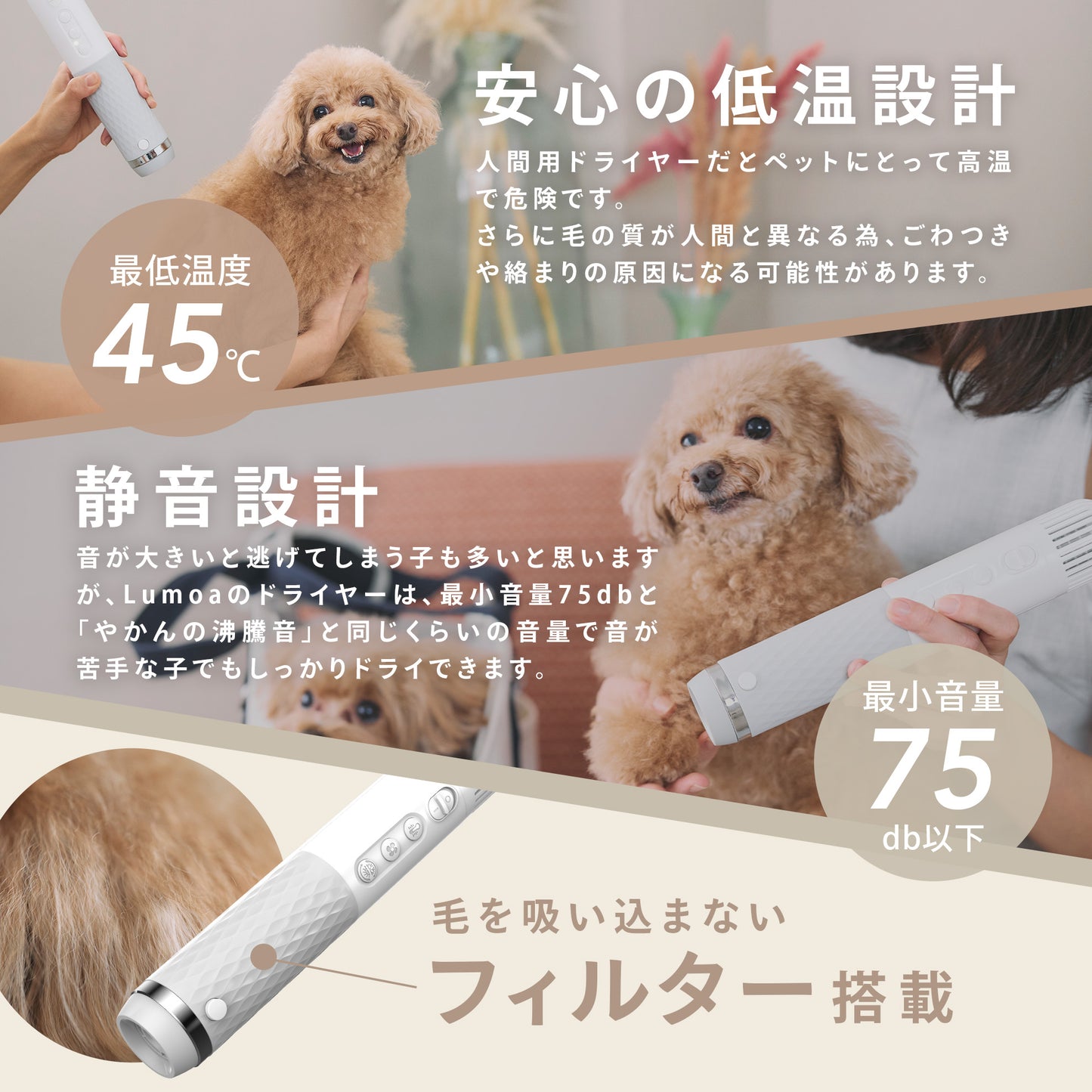 Lumoa高濃度イオンペットドライヤー 【PSE認証】